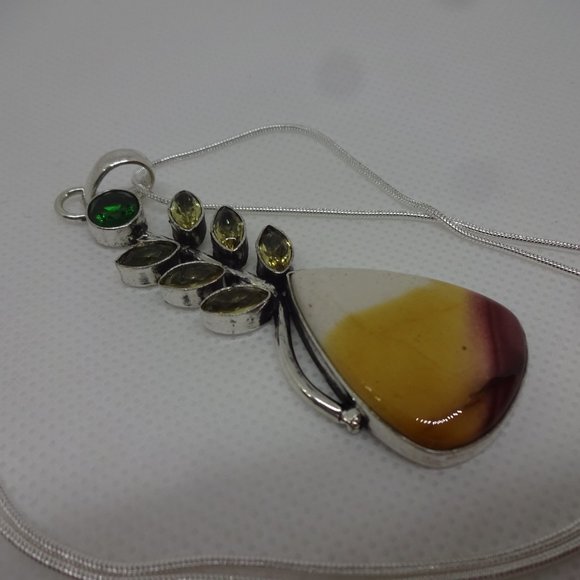 Breathtaking "MOOKAITE JASPER, CITRINE & EMERALD" Handmade Sterling Necklace 102 - Picture 3 of 3